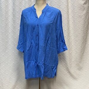 White Stag size XXL Blue Short Sleeve Button Down Shirt casual flattering curvy